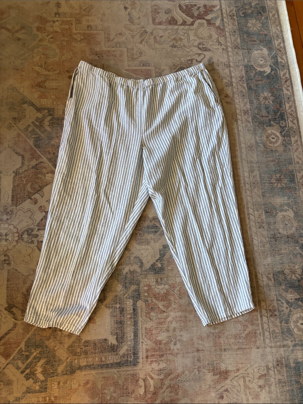 Eileen Fisher Casual Striped Cotton Pants - Blue/White